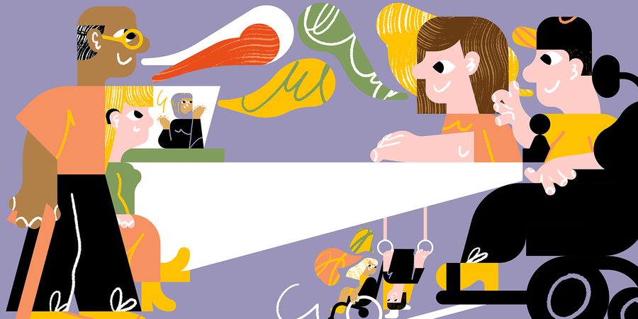 Illustratie van mensen met en zonder een beperking Illustratie van mensen met en zonder een beperking